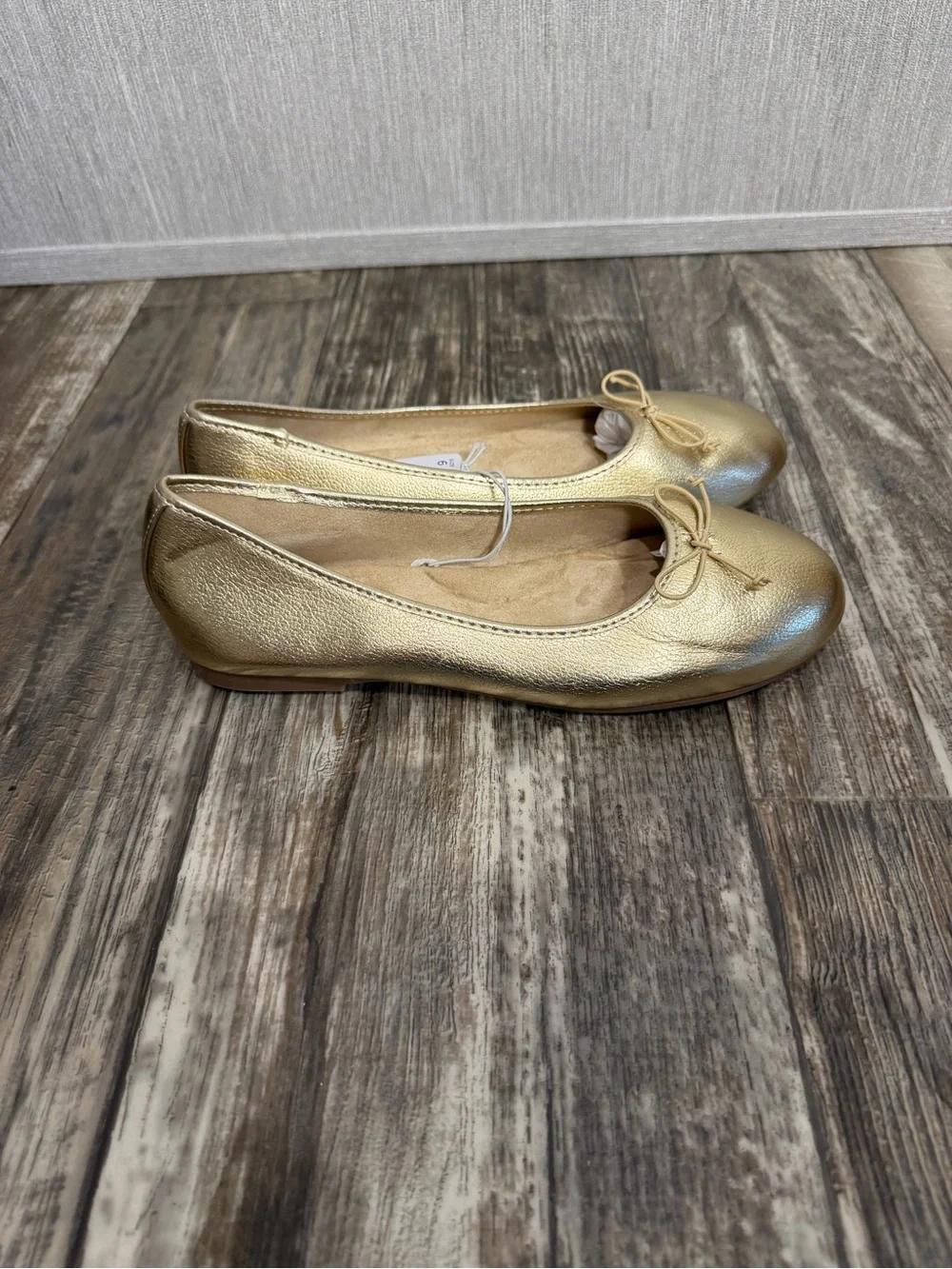 Gold Ballet Flats with Bow Accent - Women's Shoes Size 9